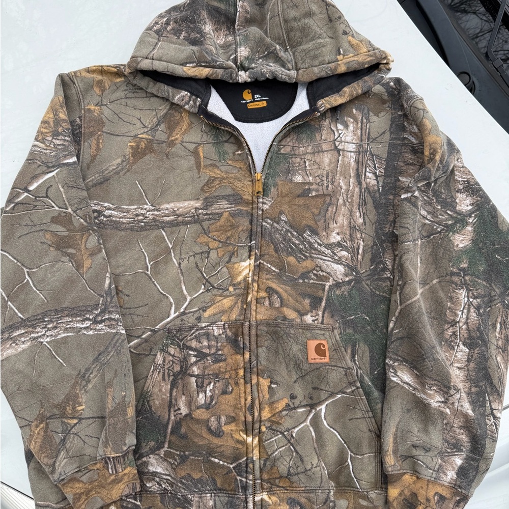Vintage Carhartt K289 Full Zip Hoodie Realtree Camo Camouflage XXL 2XL